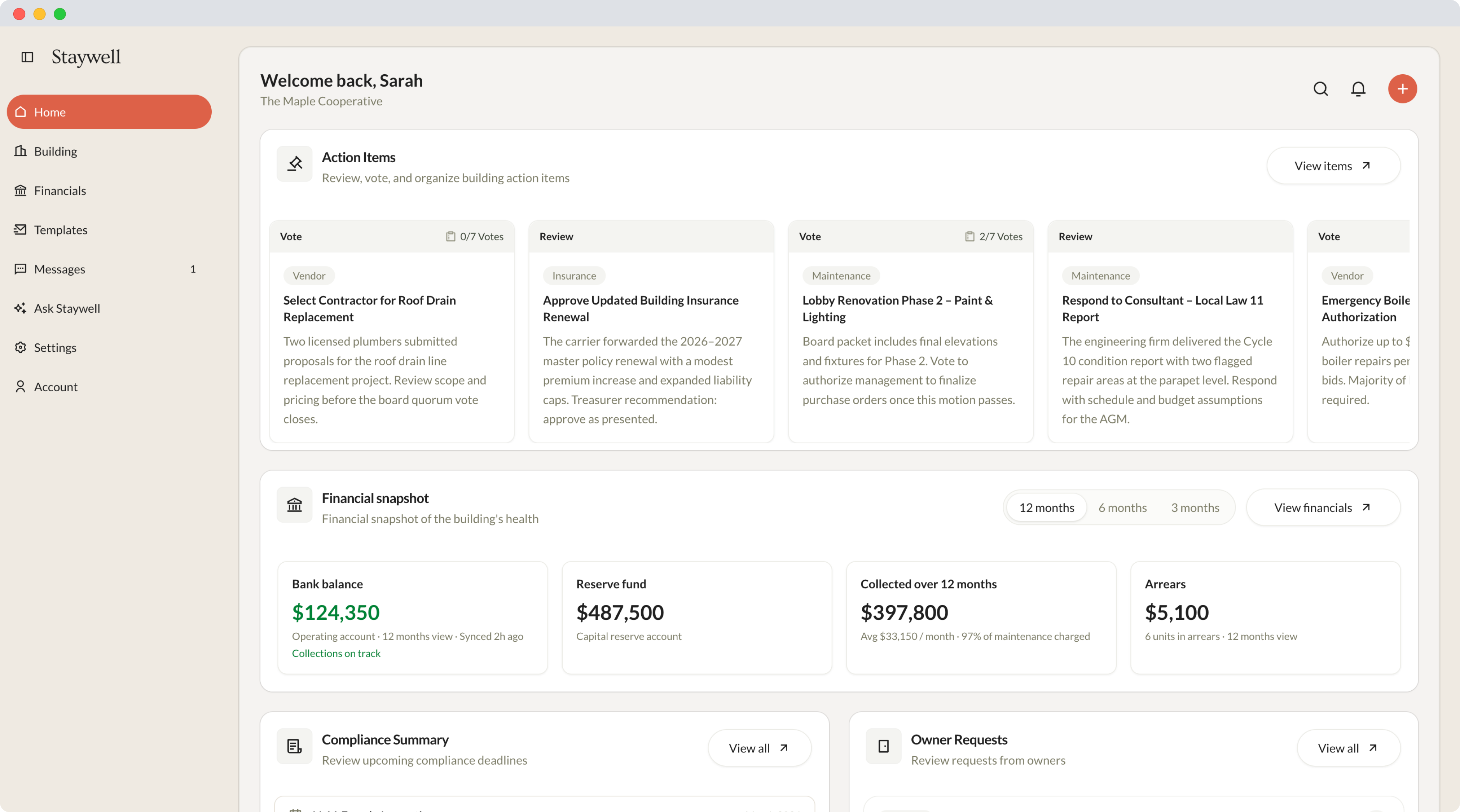 Staywell board dashboard