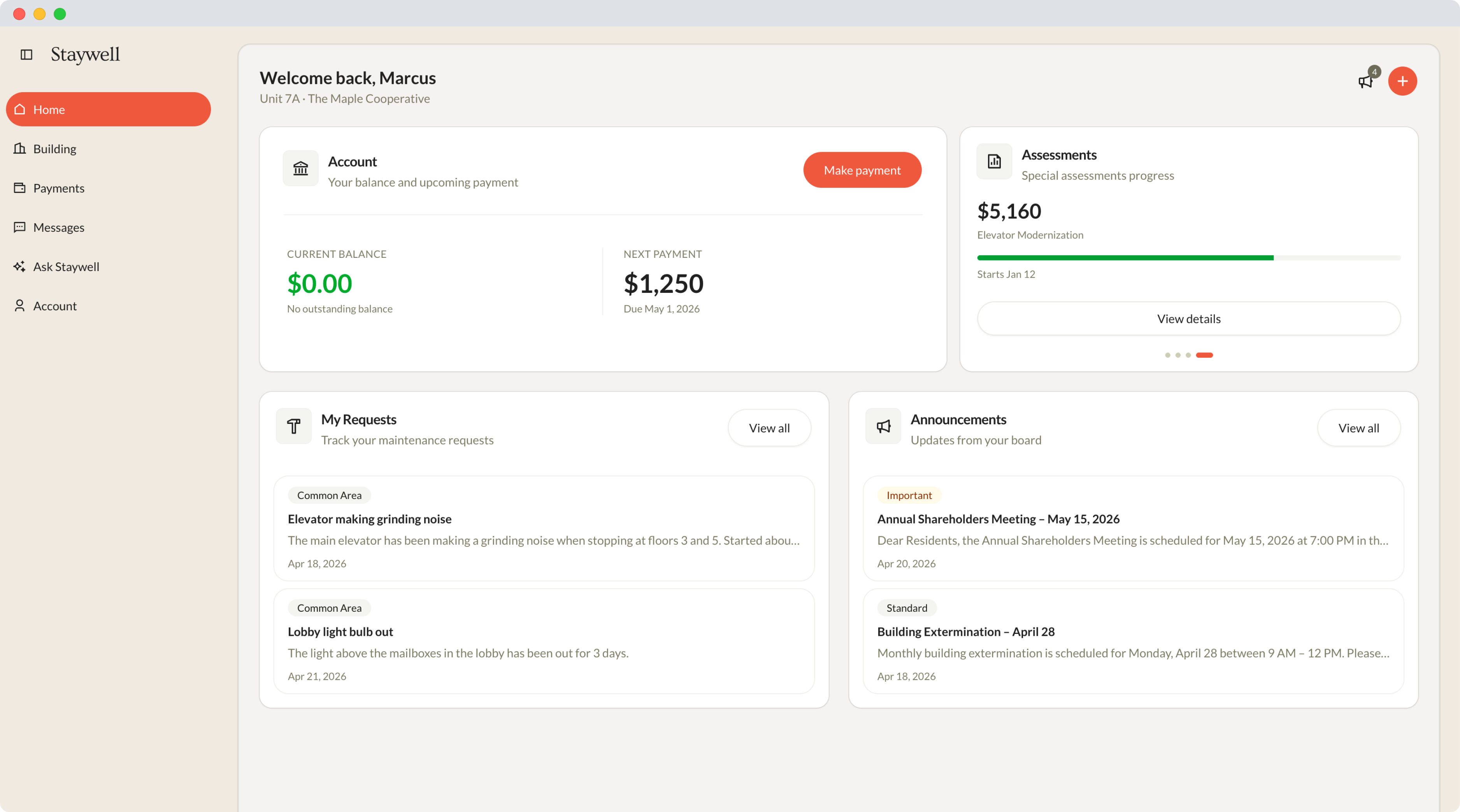 Staywell owner dashboard